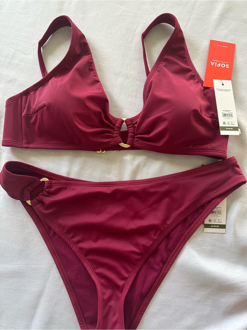 Women's Cranberry Bikini Set - XL gold accent ring Sofia Vergara Swimwear NWT